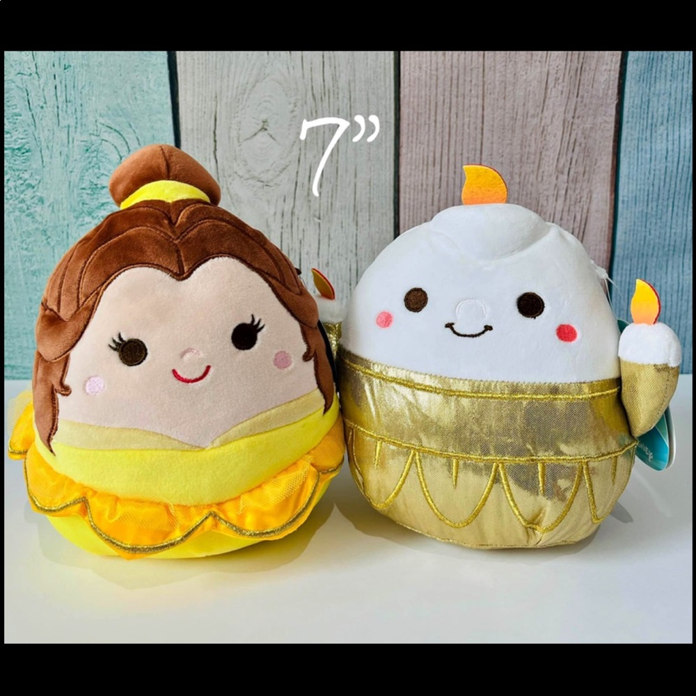 NWT Squishmallows Disney The Beauty And The Beast Lumiere & Belle Bundle 7”